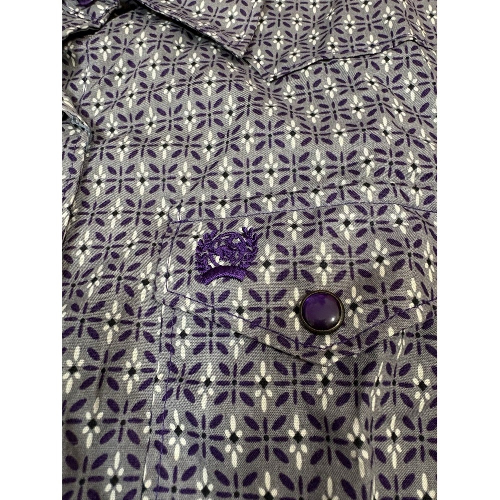 Cinch Men's Medium Purple Geometric Print Pearl Snap Western Shirt MSW920 Cotton - Picture 3 of 10
